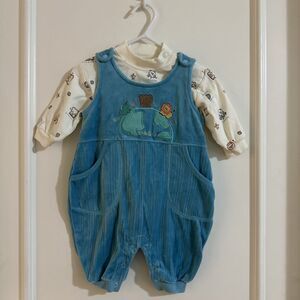 Baby Osh Kosh Vintage 0-3 Months Earth Animals  Outfit Shirt Romper Overalls